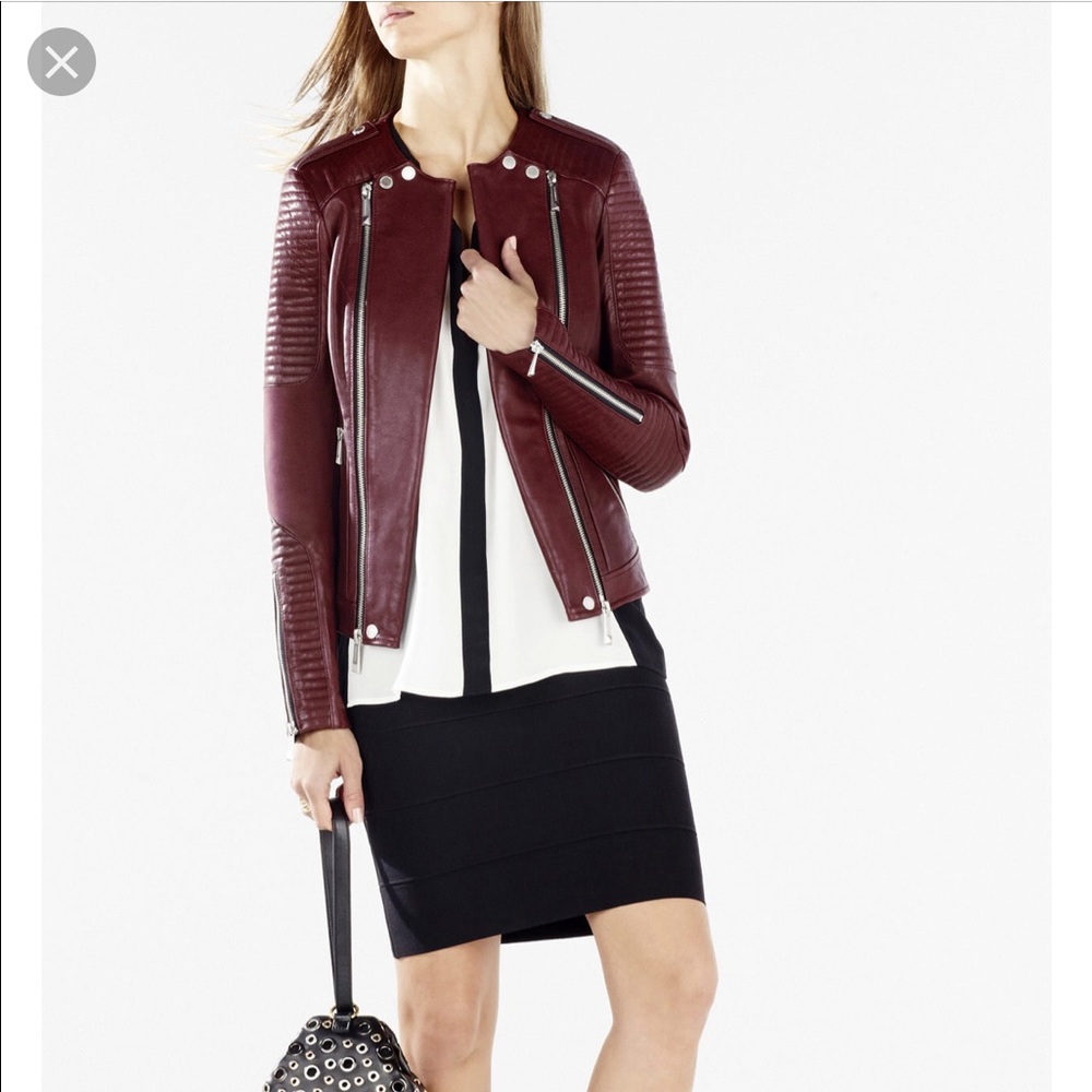 BCBG burgundy leather jacket